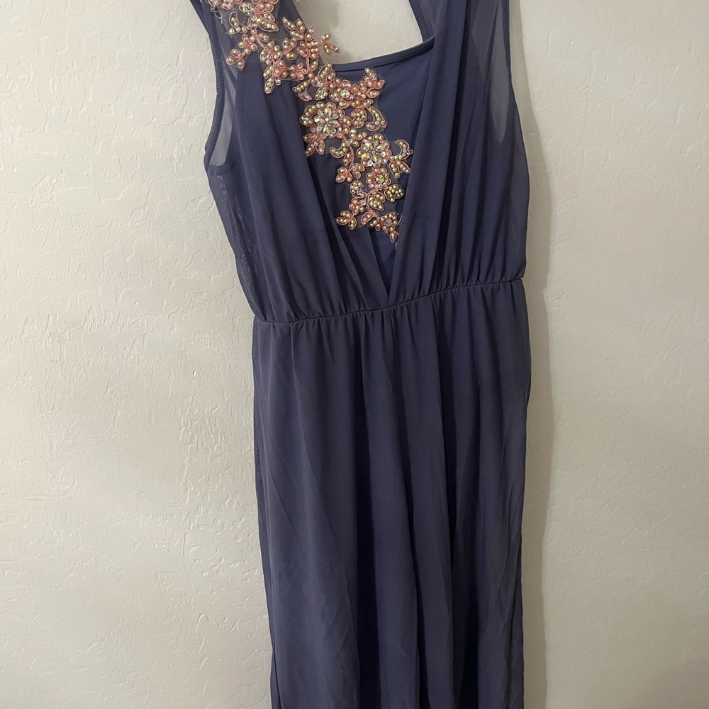 Elegant Navy Blue Dance costume with Embellished Detail